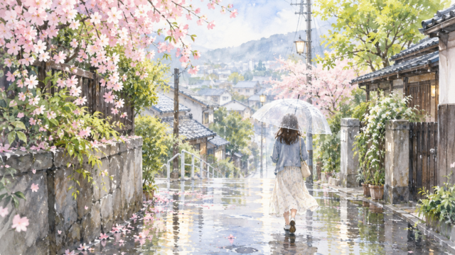 春の雨に