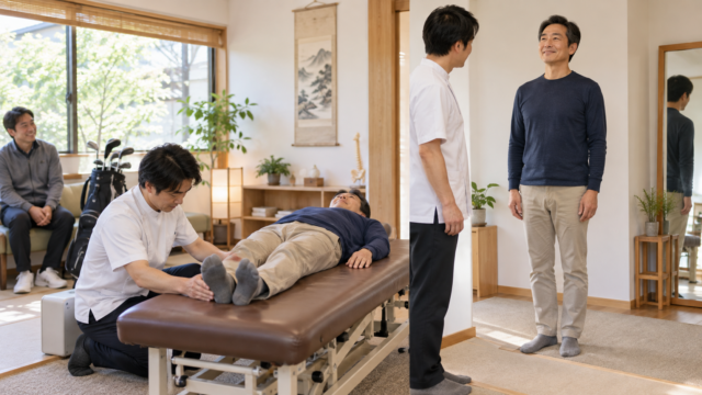 脚と姿勢の左右差を確認するカイロプラクティック施術